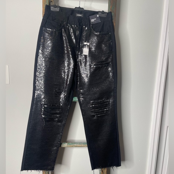 NWT-Express Embellished Straight Ankle High Rise Pants - Picture 7 of 7